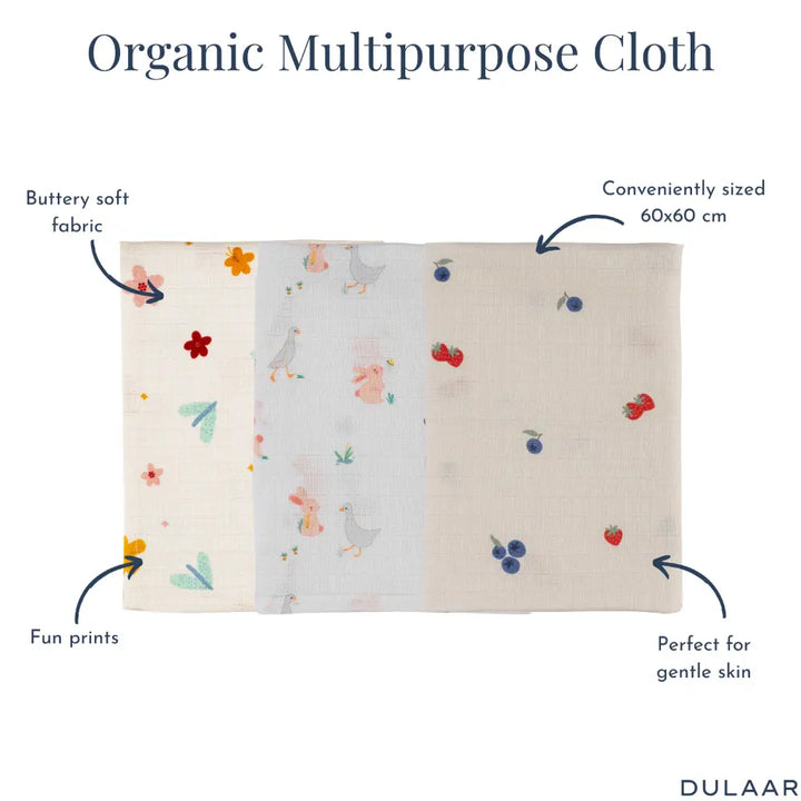 Dulaar Organic Muslin Multipurpose Cloth (Set of 3) (0 - 12months)