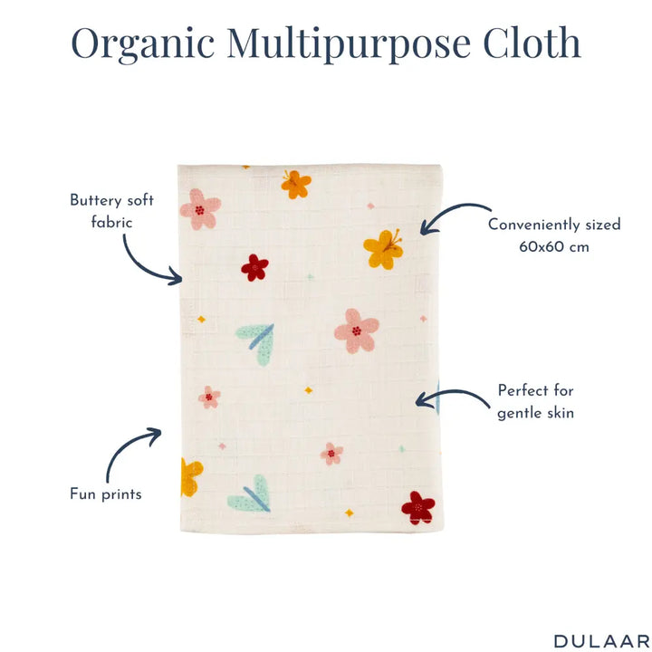 Dulaar Organic Muslin Multipurpose Cloth (0–12 Months) | Nature &amp; Whimsical Prints