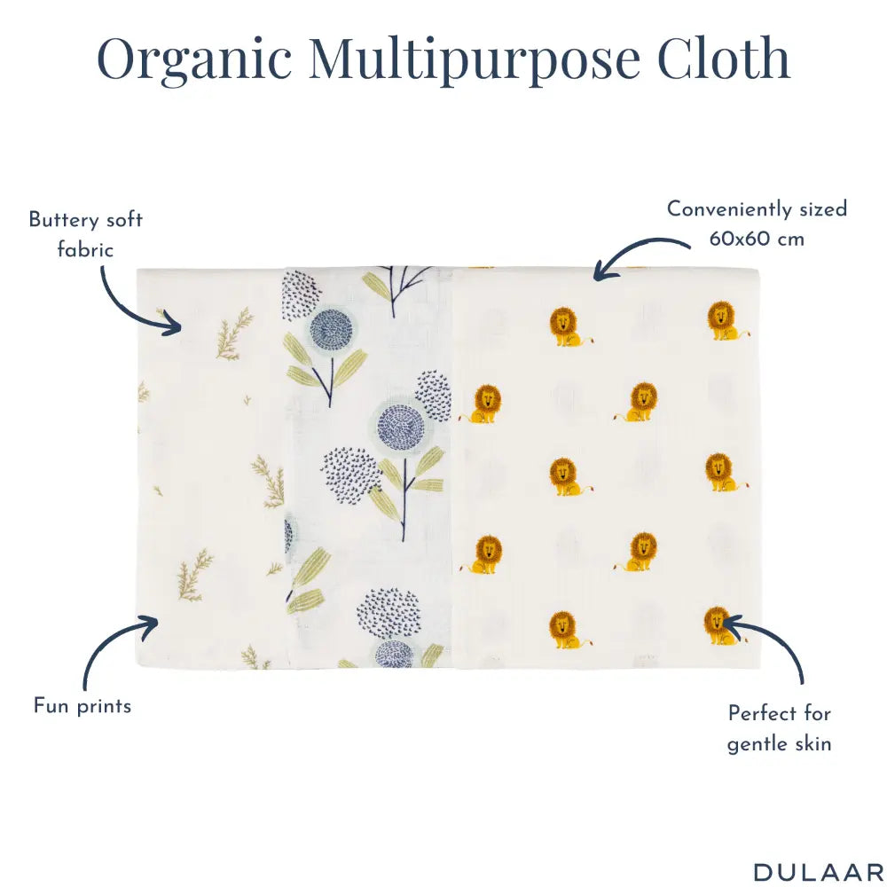 Dulaar Organic Muslin Multipurpose Cloth (Set of 3) (0 - 12months)