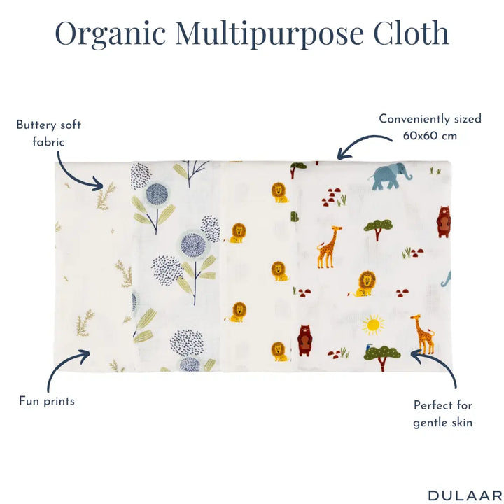 Dulaar Organic Muslin Multipurpose Cloth (Set of 4) (0 - 12months)