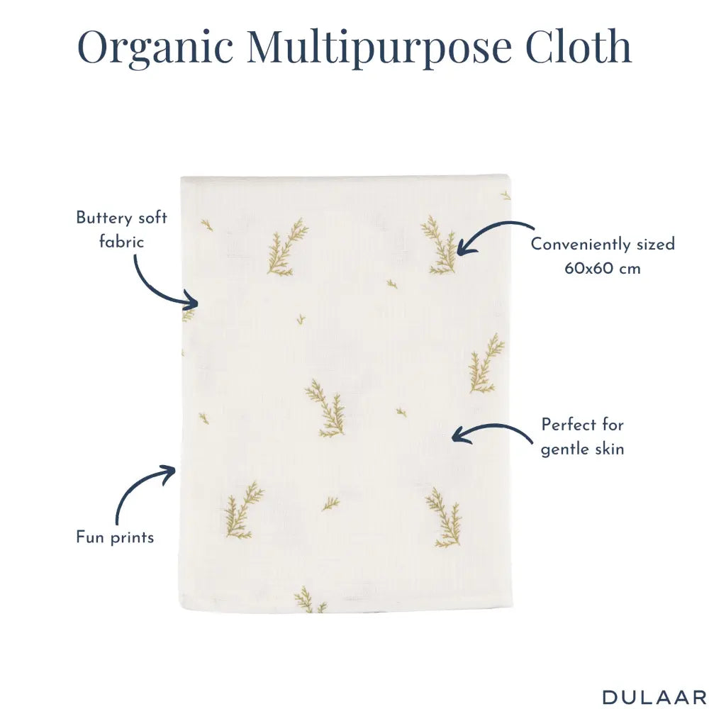 Dulaar Organic Muslin Multipurpose Cloth (0–12 Months) | Nature &amp; Whimsical Prints