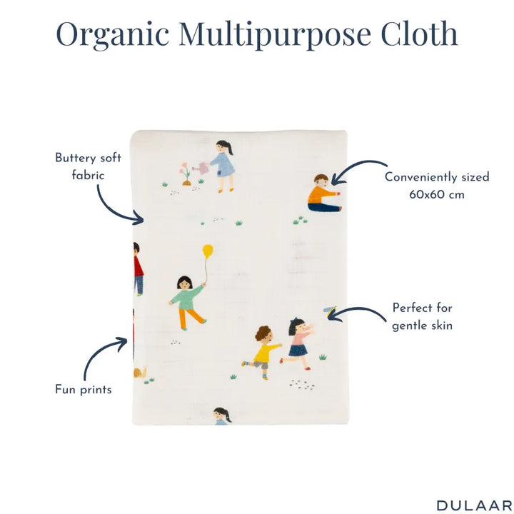 Dulaar Organic Muslin Multipurpose Cloth (0–12 Months) | Playful &amp; Adventure Prints