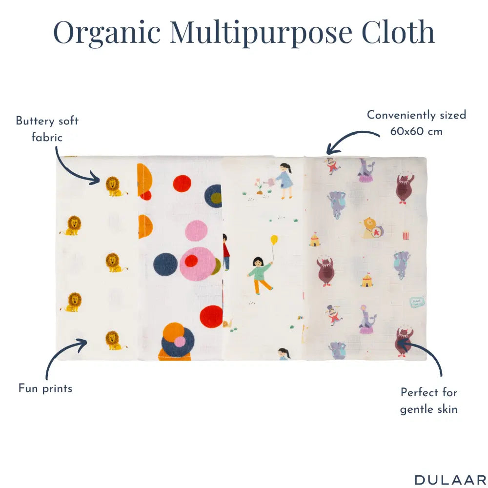 Dulaar Organic Muslin Multipurpose Cloth (Set of 4) (0 - 12months)