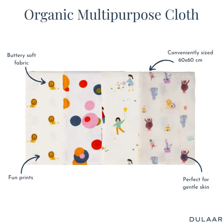 Dulaar Organic Muslin Multipurpose Cloth (Set of 4) (0 - 12months)