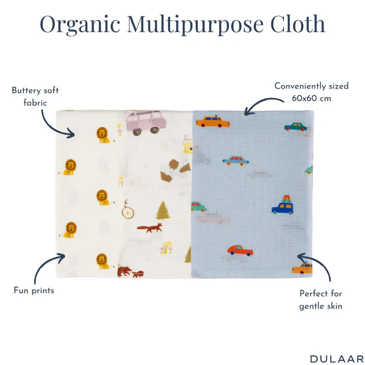 Dulaar Organic Muslin Multipurpose Cloth (Set of 3) (0 - 12months)