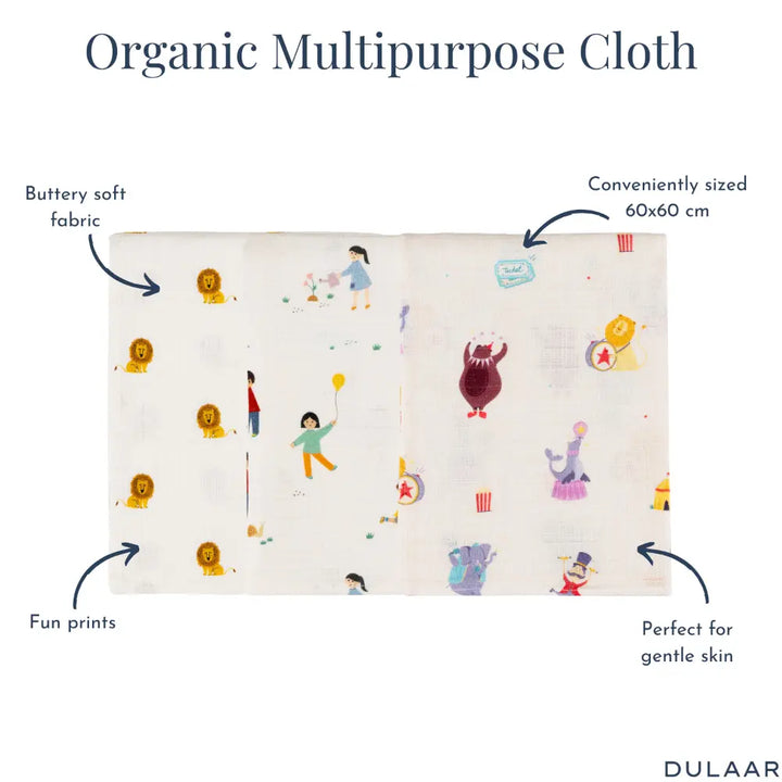 Dulaar Organic Muslin Multipurpose Cloth (Set of 3) (0 - 12months)