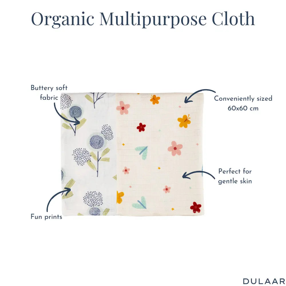 Dulaar Organic Muslin Multipurpose Cloth (Set of 2) (0 - 12months)