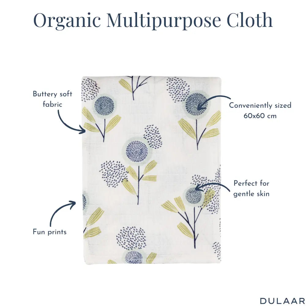 Dulaar Organic Muslin Multipurpose Cloth (0–12 Months) | Nature &amp; Whimsical Prints