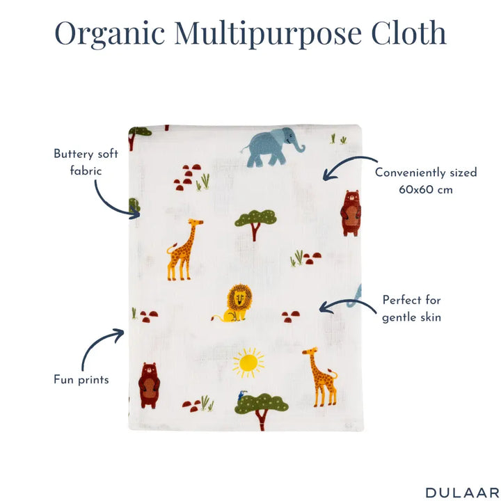 Dulaar Organic Muslin Multipurpose Cloth (0–12 Months) | Playful &amp; Adventure Prints