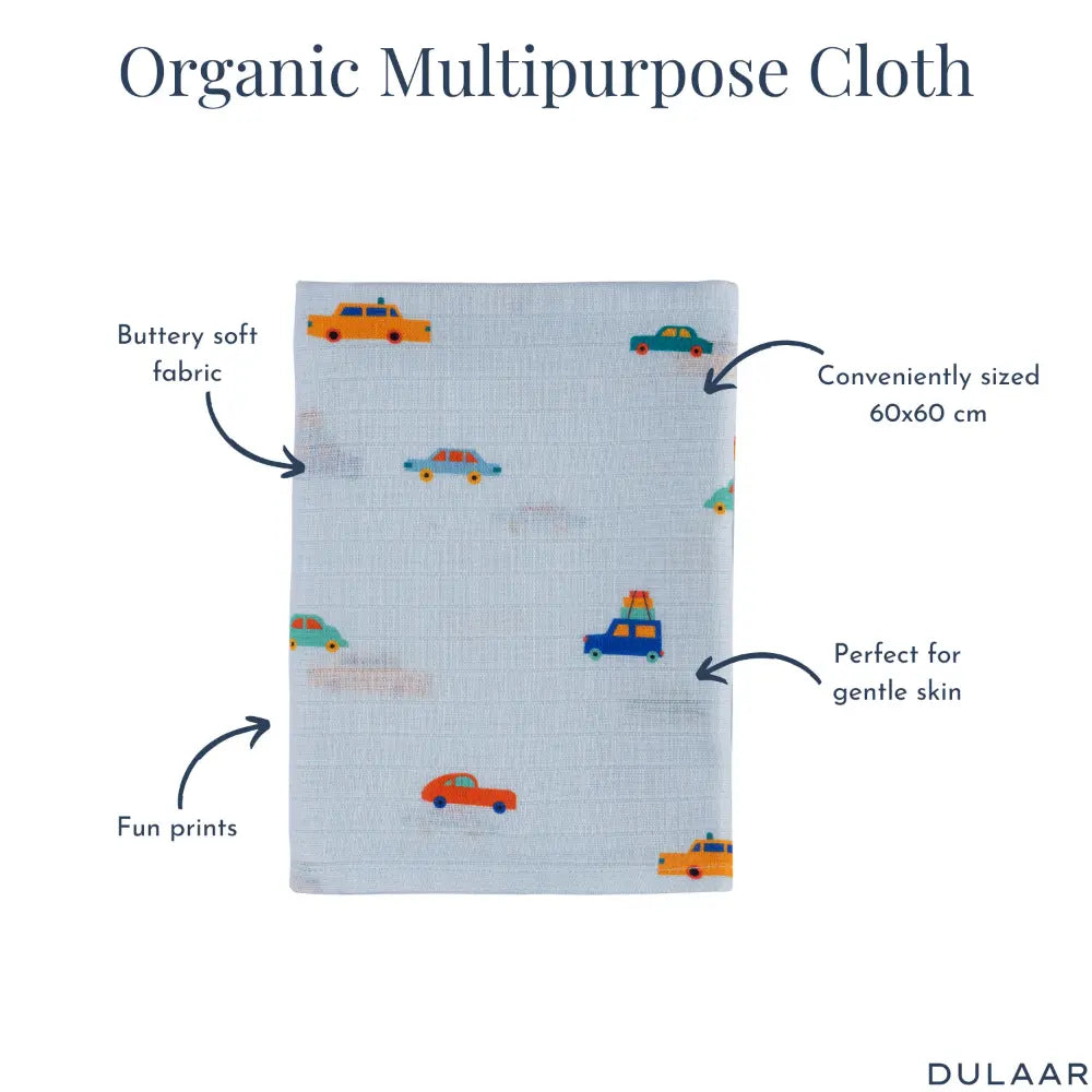 Dulaar Organic Muslin Multipurpose Cloth (0–12 Months) | Playful &amp; Adventure Prints