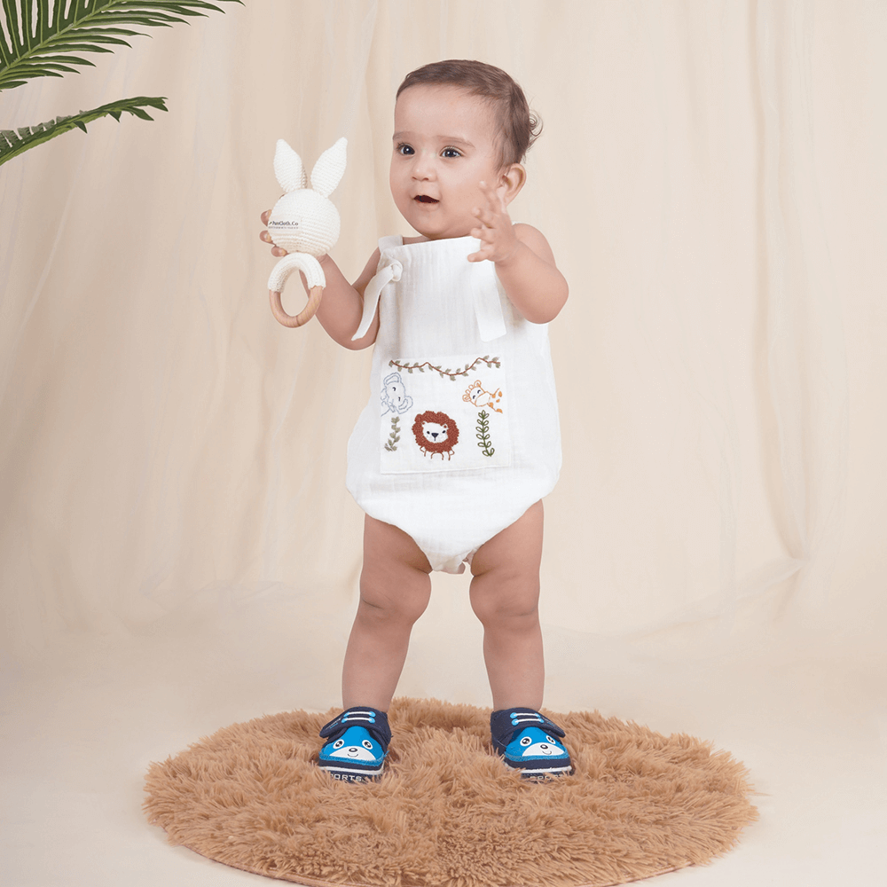 PureCloth.Co Baby Gift Hamper with Cotton Romper and Swaddle- White