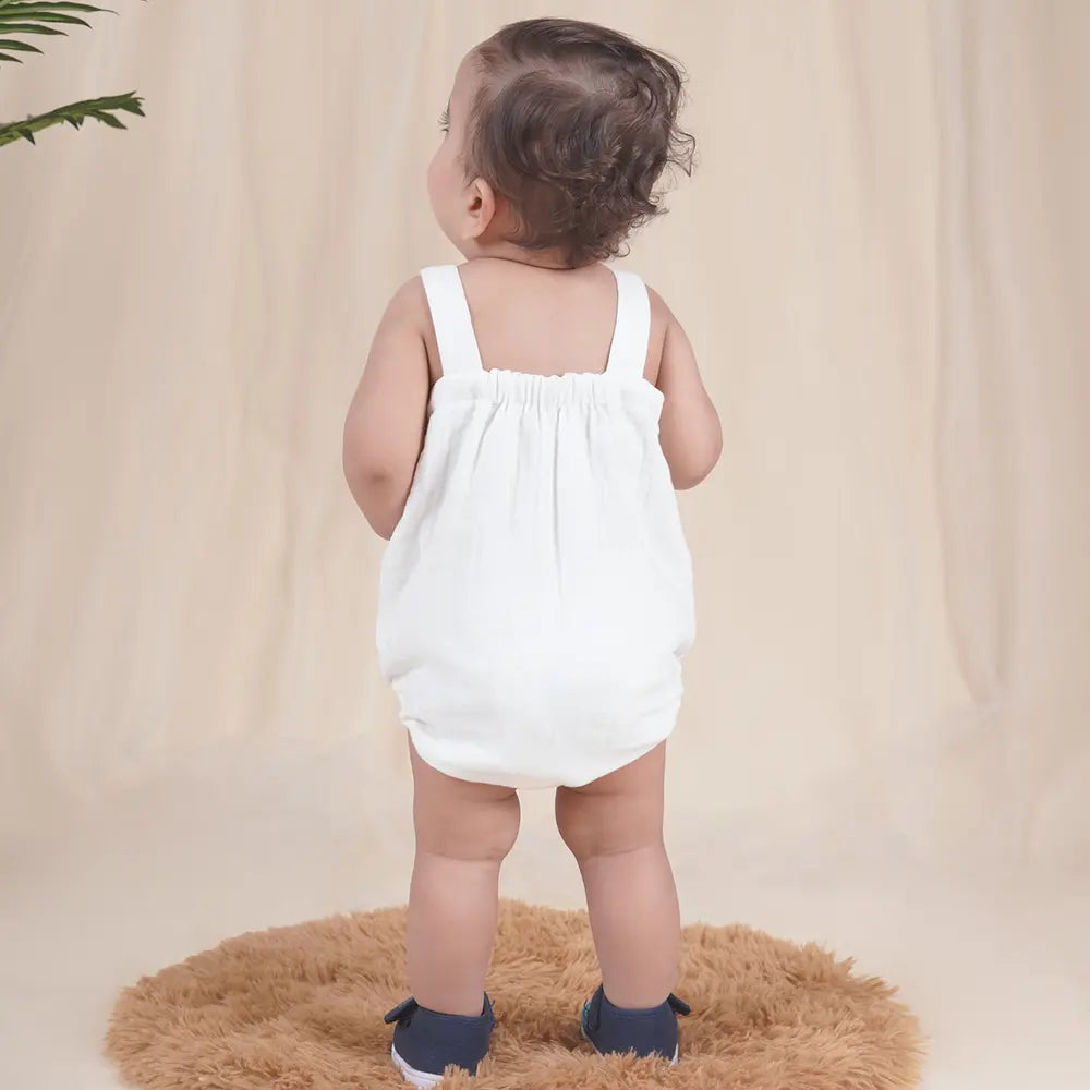 Purecloth Jungle Pals Playsuit | Cotton Muslin Baby Romper - Off-White
