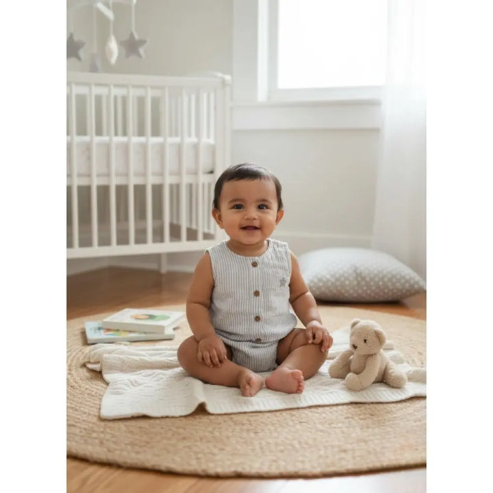 Masilo Organic Muslin Baby Romper - Grey Stripe