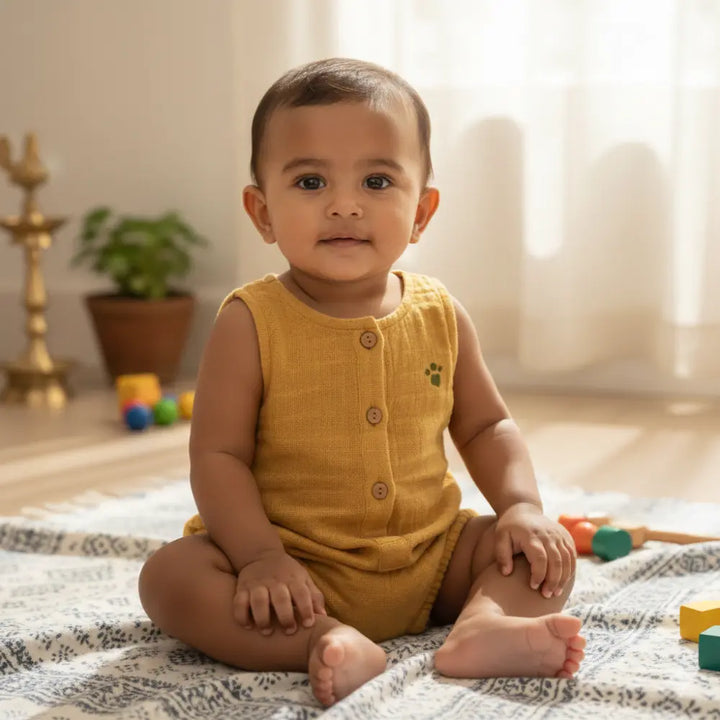 Masilo Organic Muslin Baby Romper - Ochre