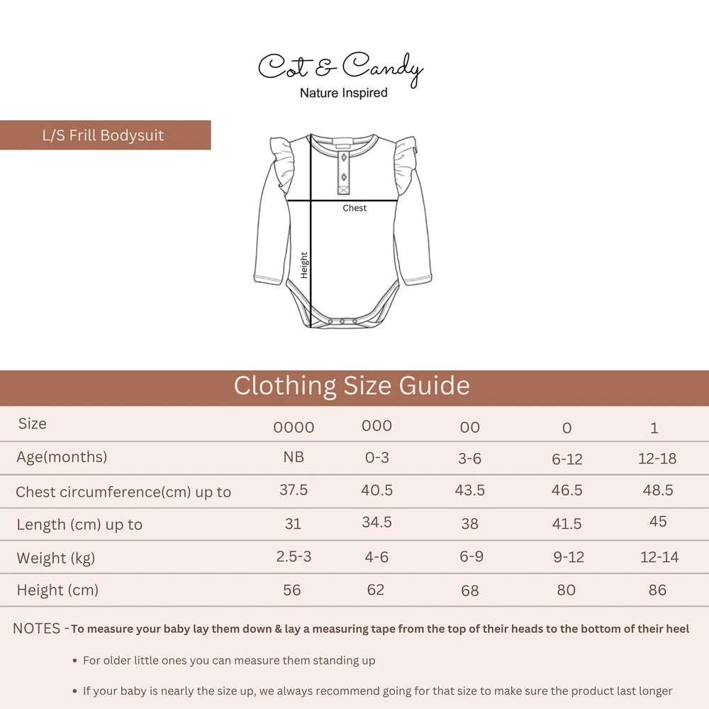 Cot &amp; Candy Baby Organic Full Sleeve Frill Bodysuit - Cherry Blossom Print + Blush Pink