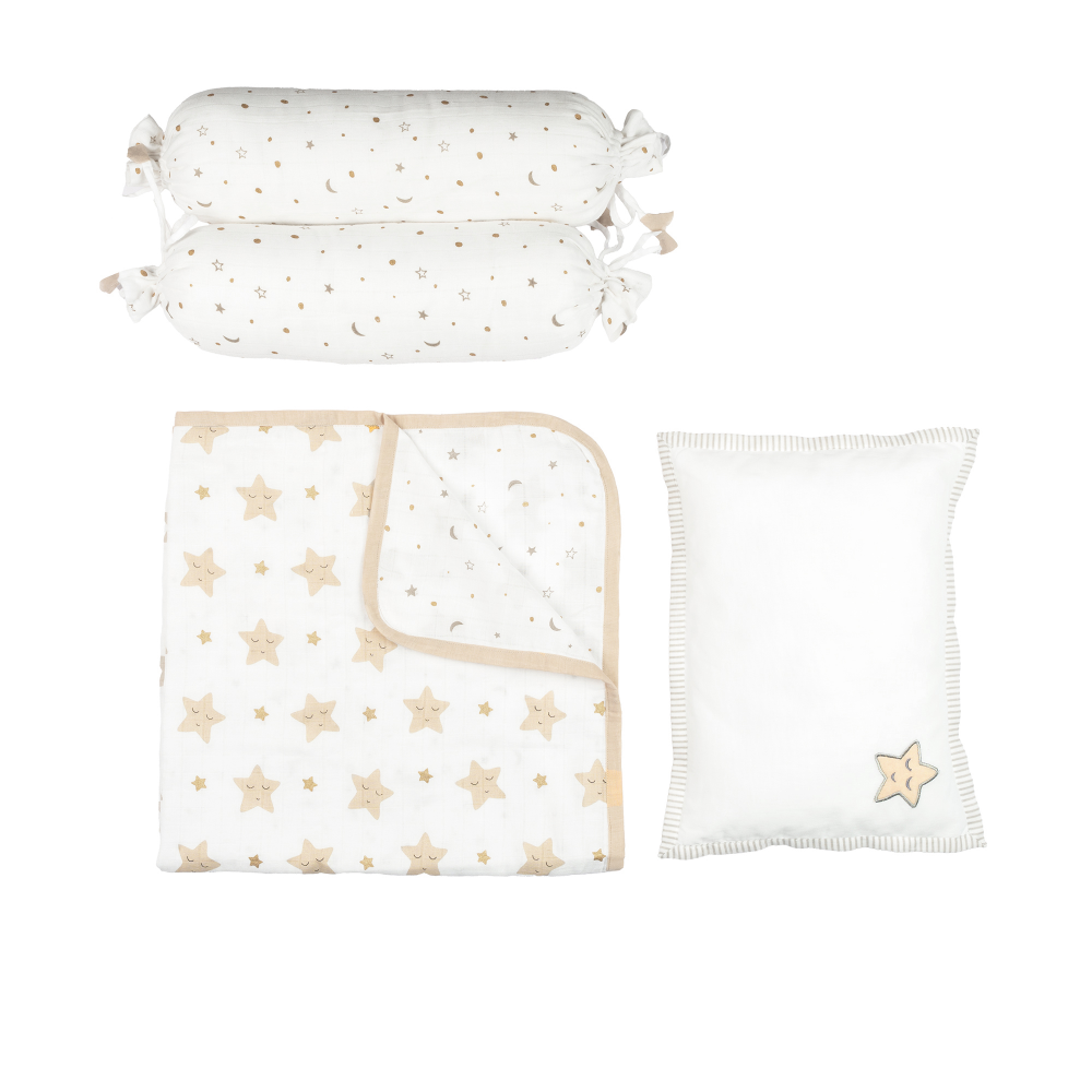 Masilo Mini Cot Set Sleepy Star Metallic with Personalized Blanket - Large