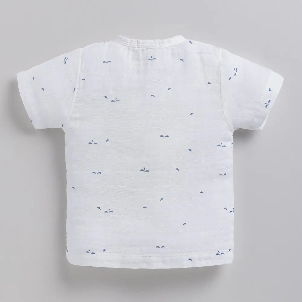 Cot &amp; Candy Baby Half Sleeve Organic Muslin Blue Dot Print Jhabla Top-Blue Dot