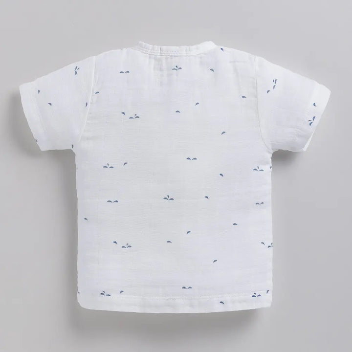 Cot &amp; Candy Baby Half Sleeve Organic Muslin Blue Dot Print Jhabla Top-Blue Dot