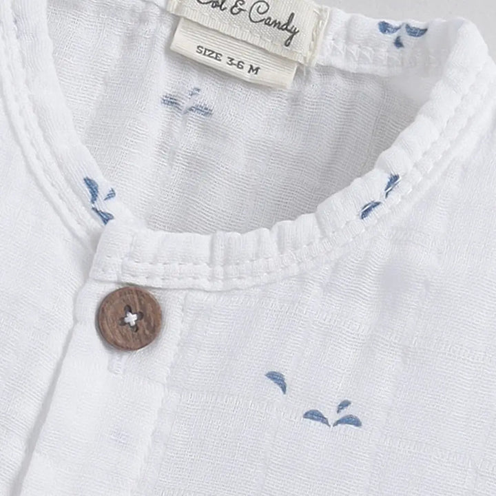 Cot &amp; Candy Baby Half Sleeve Organic Muslin Blue Dot Print Jhabla Top-Blue Dot