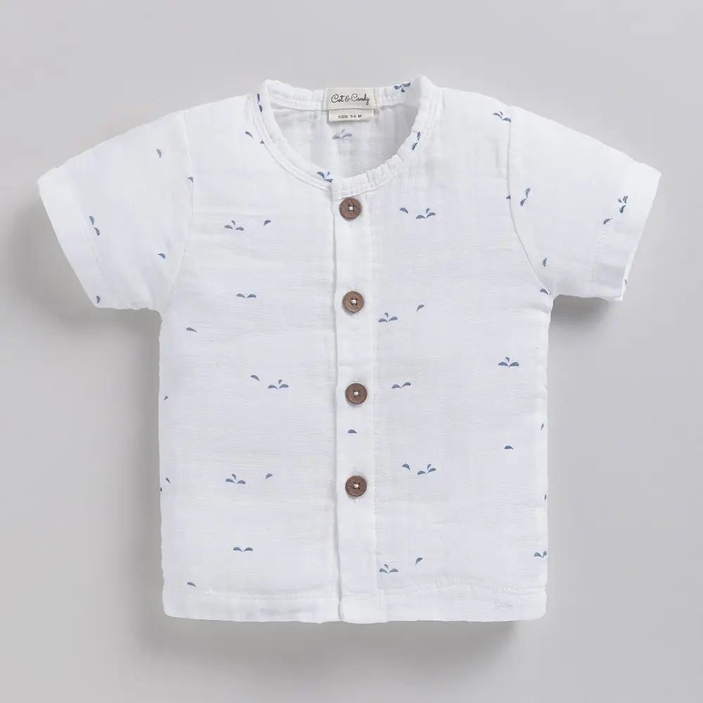 Cot &amp; Candy Baby Half Sleeve Organic Muslin Blue Dot Print Jhabla Top-Blue Dot