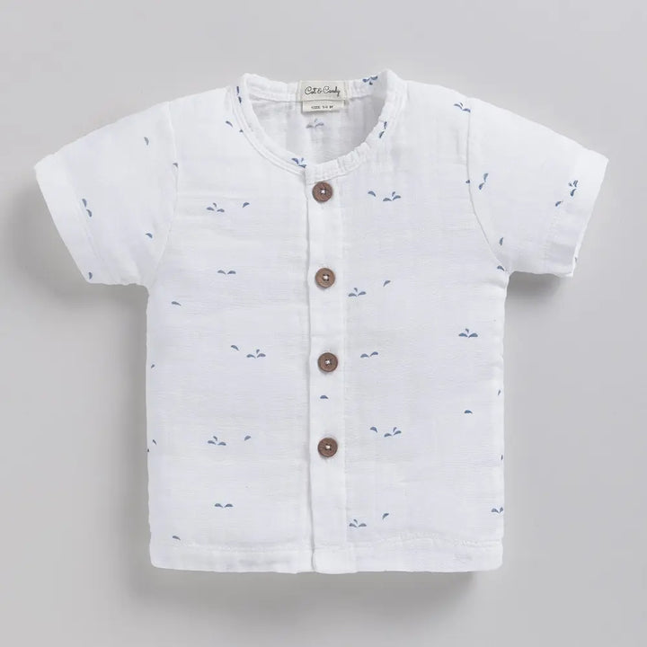 Cot &amp; Candy Baby Half Sleeve Organic Muslin Blue Dot Print Jhabla Top-Blue Dot