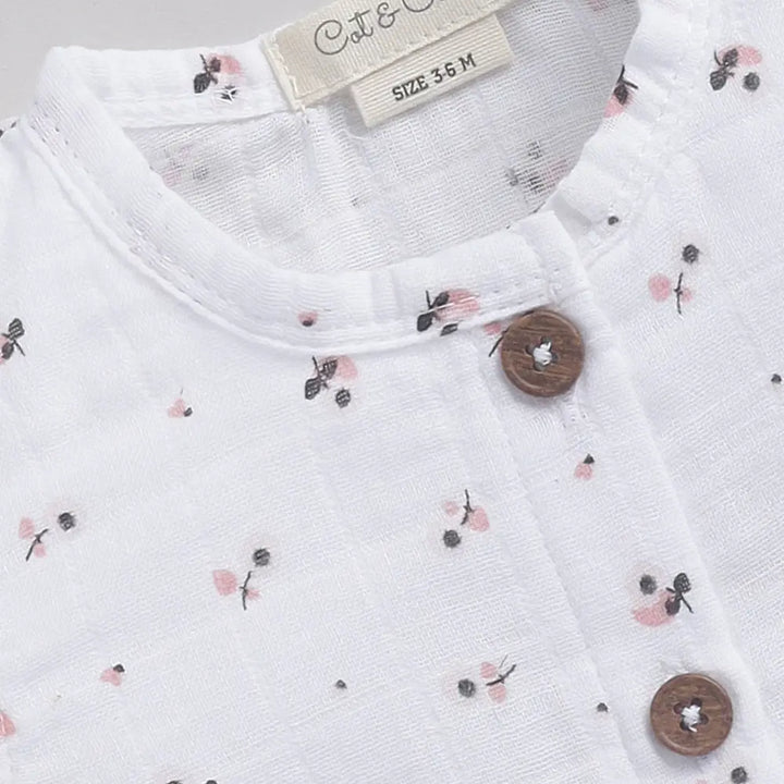 Cot &amp; Candy Baby Half Sleeve Organic Muslin Flower Print Jhabla Top-Wild Flower