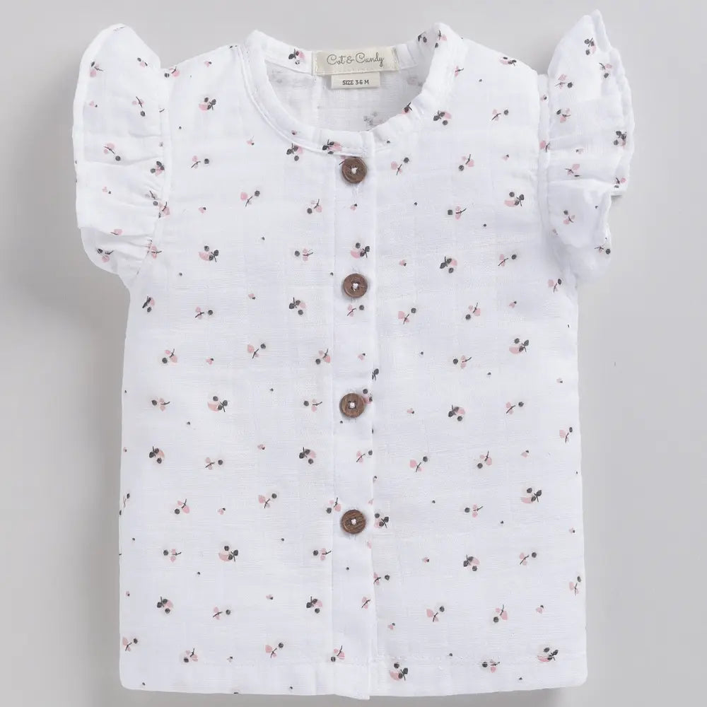 Cot &amp; Candy Baby Half Sleeve Organic Muslin Flower Print Jhabla Top-Wild Flower