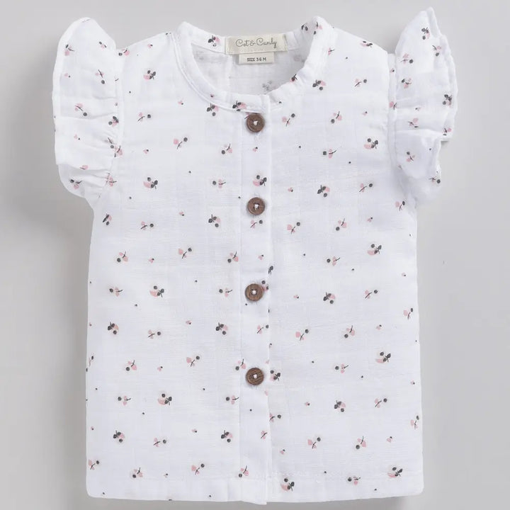 Cot &amp; Candy Baby Half Sleeve Organic Muslin Flower Print Jhabla Top-Wild Flower