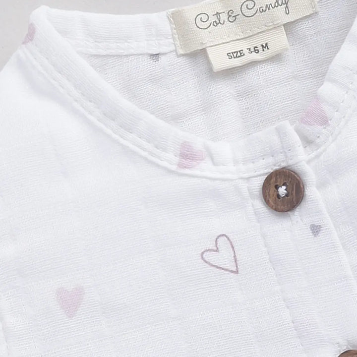 Cot &amp; Candy Baby Half Sleeve Organic Muslin Heart Print Jhabla Top-Little Heart