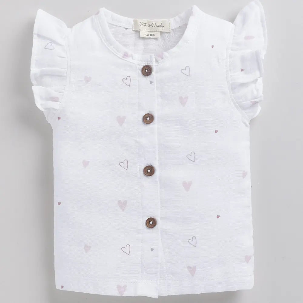 Cot &amp; Candy Baby Half Sleeve Organic Muslin Heart Print Jhabla Top-Little Heart