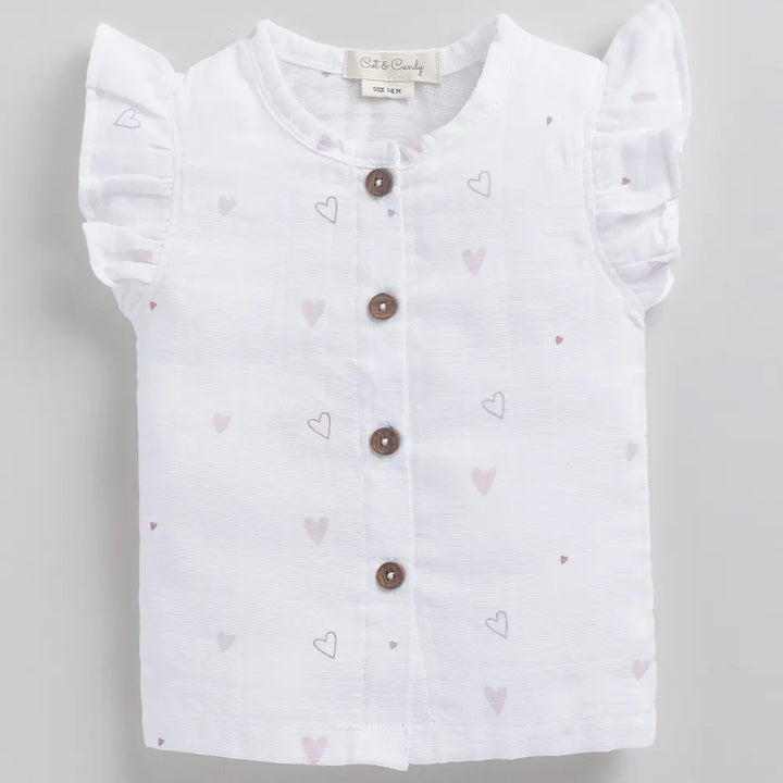 Cot &amp; Candy Baby Half Sleeve Organic Muslin Heart Print Jhabla Top-Little Heart