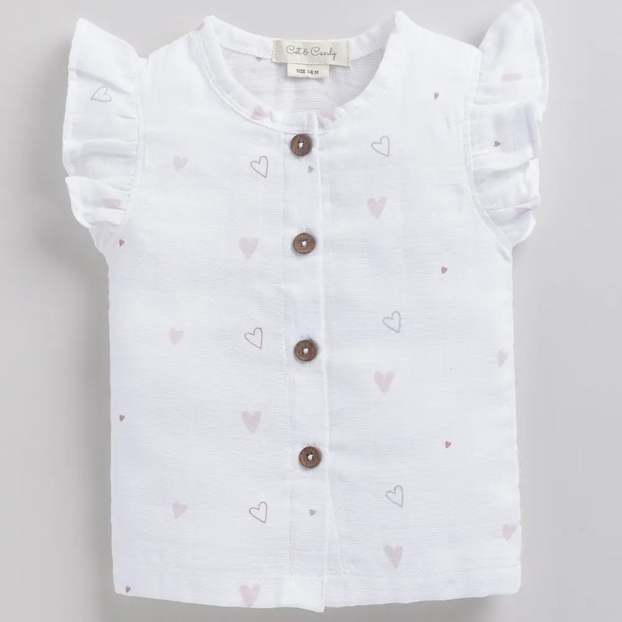 Cot & Candy Baby Half Sleeve Organic Muslin Heart Print Jhabla Top-Little Heart