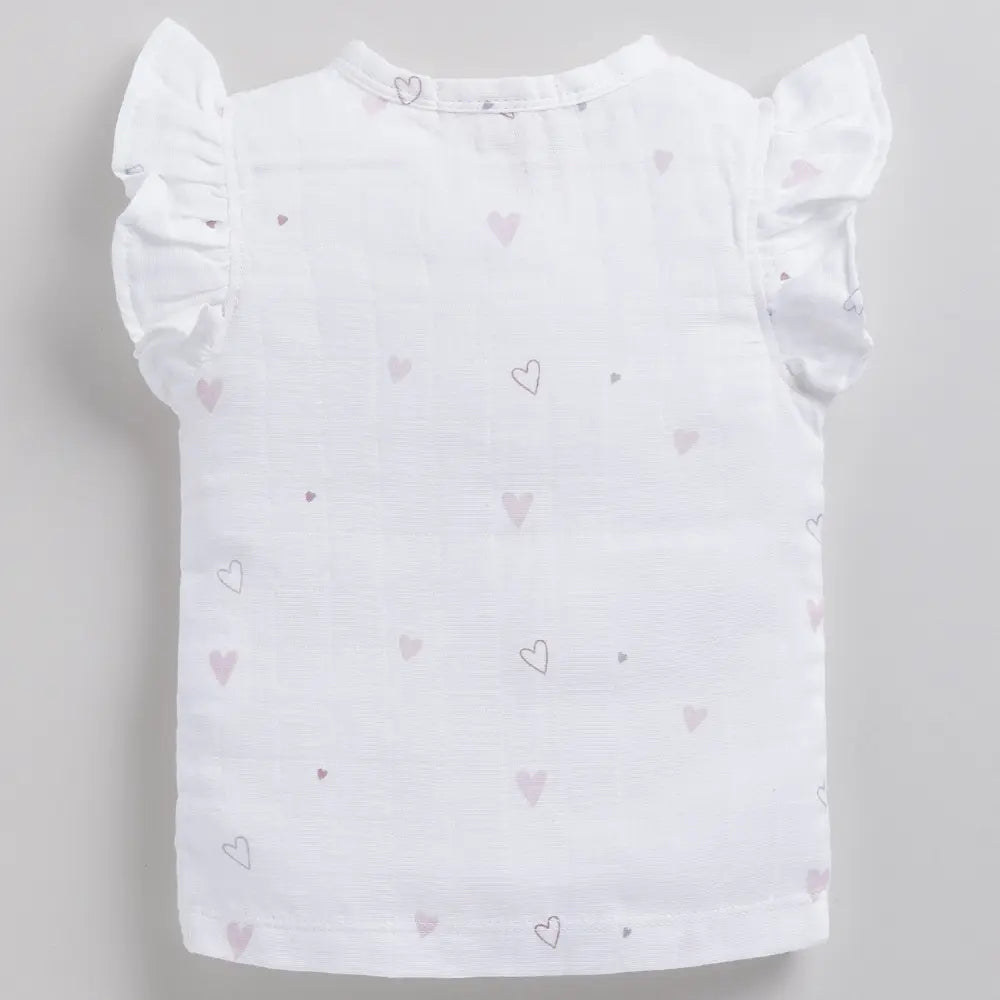 Cot &amp; Candy Baby Half Sleeve Organic Muslin Heart Print Jhabla Top-Little Heart