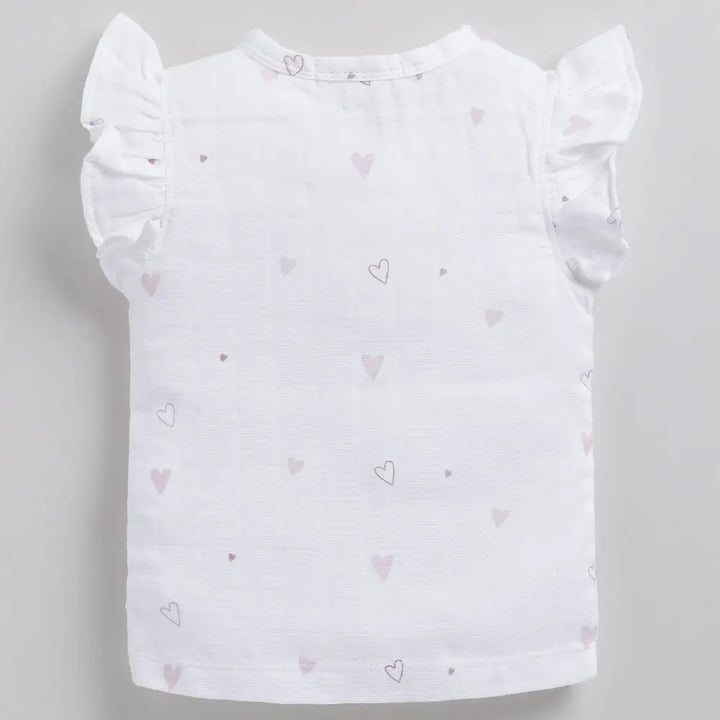 Cot &amp; Candy Baby Half Sleeve Organic Muslin Heart Print Jhabla Top-Little Heart