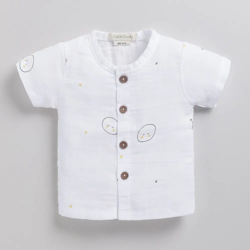 Cot &amp; Candy Baby Half Sleeve Organic Muslin Moon Print Jhabla Top-Yellow Moon