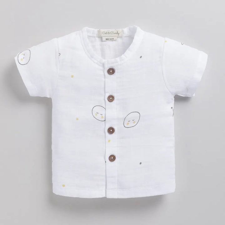 Cot &amp; Candy Baby Half Sleeve Organic Muslin Moon Print Jhabla Top-Yellow Moon