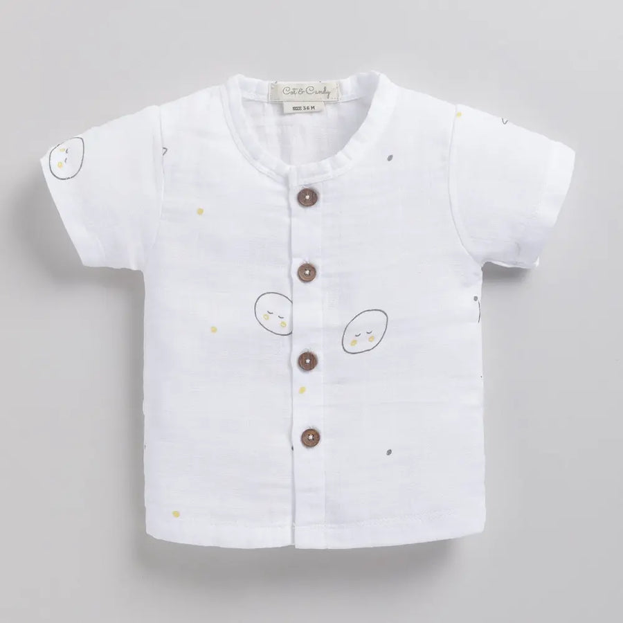 Cot & Candy Baby Half Sleeve Organic Muslin Moon Print Jhabla Top-Yellow Moon