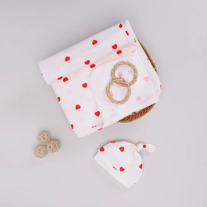 Cot &amp; Candy Baby Organic Muslin Swaddle and Beanie Set-Tiny Love