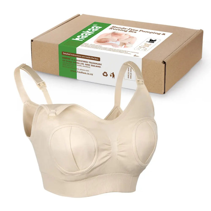 Haakaa Hands-Free Pumping &amp; Nursing Bra – Supportive &amp; Comfortable Fit – Beige – Size L