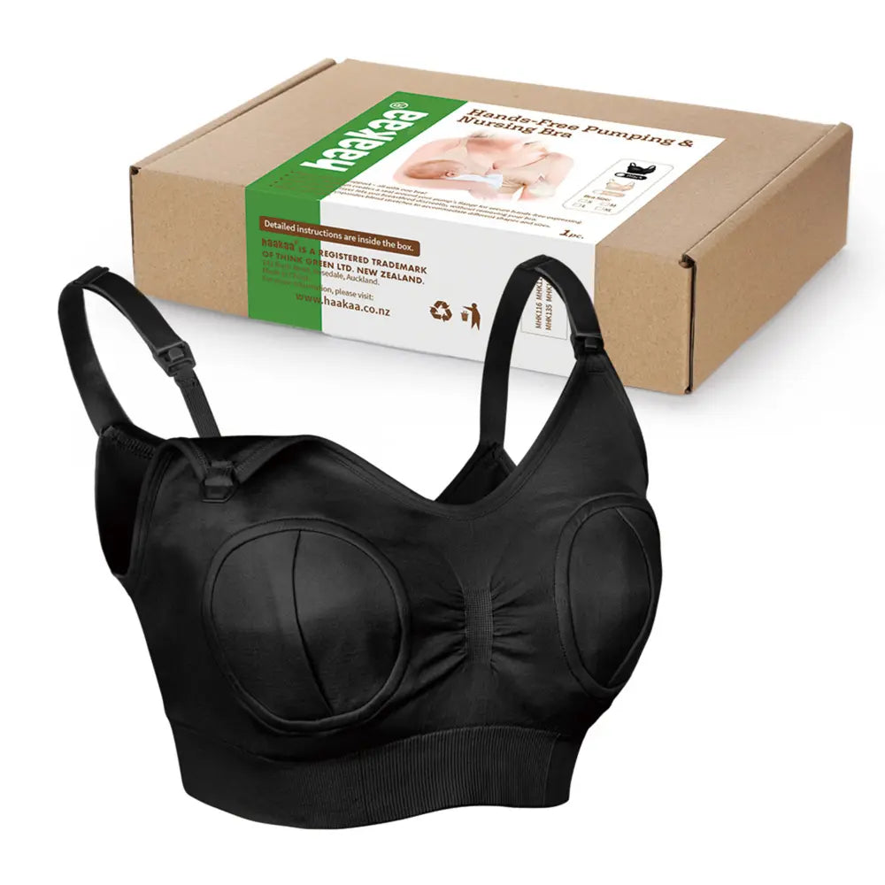 Haakaa Hands-Free Pumping &amp; Nursing Bra – Supportive &amp; Comfortable Fit – Black – Size M