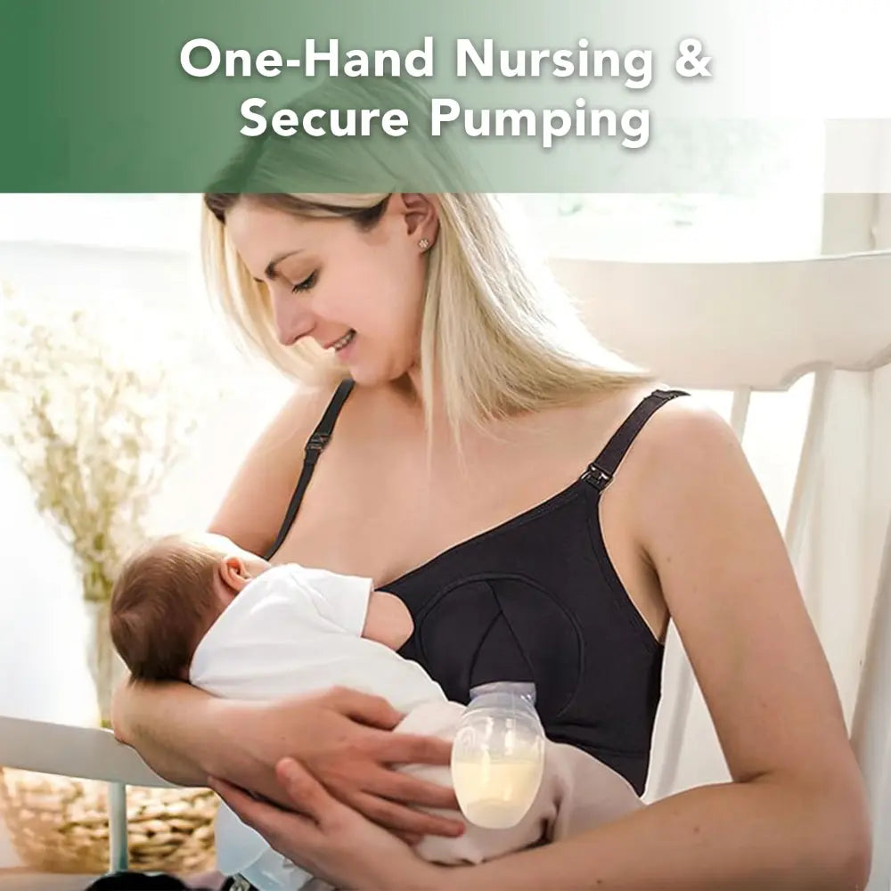 Haakaa Hands-Free Pumping &amp; Nursing Bra – Supportive &amp; Comfortable Fit – Black – Size M