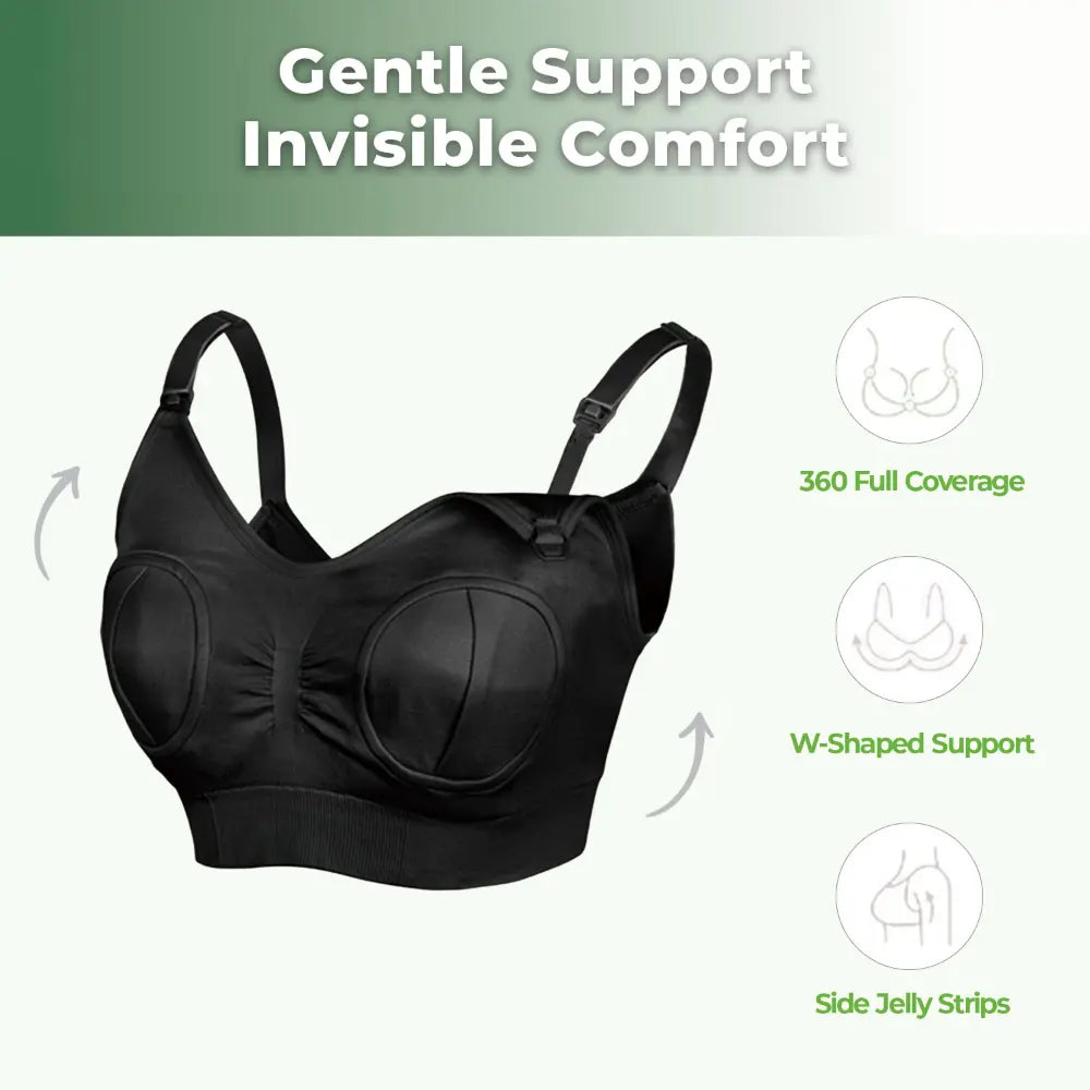 Haakaa Hands-Free Pumping &amp; Nursing Bra – Supportive &amp; Comfortable Fit – Black – Size M