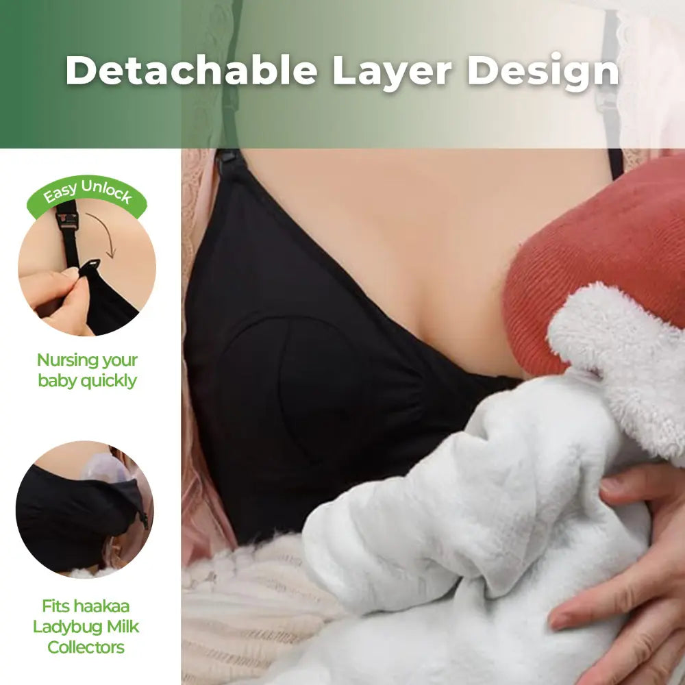 Haakaa Hands-Free Pumping &amp; Nursing Bra – Supportive &amp; Comfortable Fit – Black – Size M