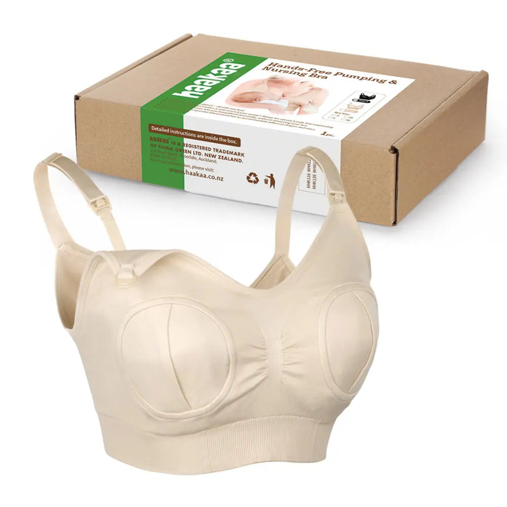 Haakaa Hands-Free Pumping &amp; Nursing Bra – Supportive &amp; Comfortable Fit – Beige – Size M