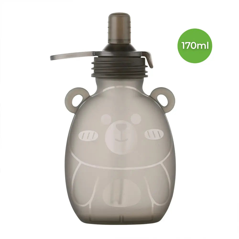 Haakaa Happii Bear Silicone Goody Pouch – Reusable Snack &amp; Puree Storage – 170ml – Grey