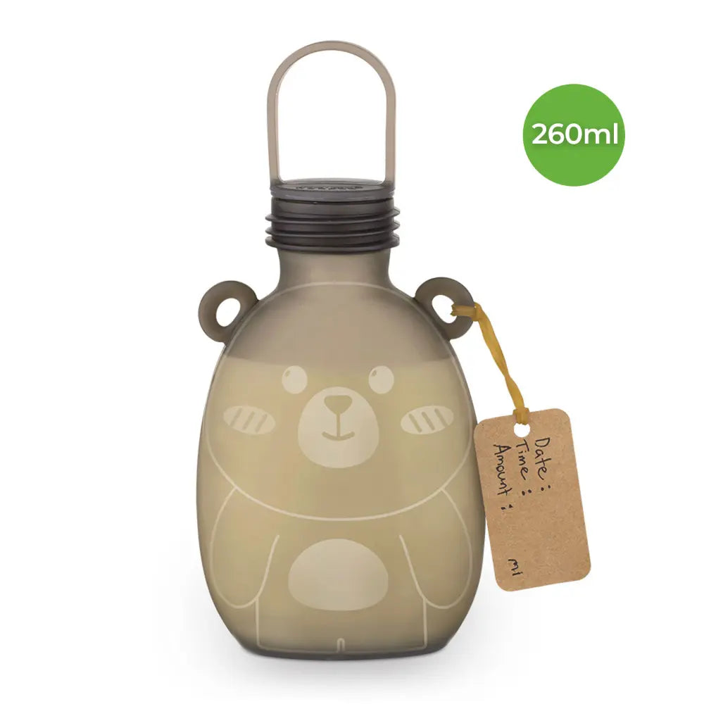 Haakaa Happii Bear Silicone Milk Storage Bag – Reusable &amp; Leakproof Milk Storage – 260ml – Grey