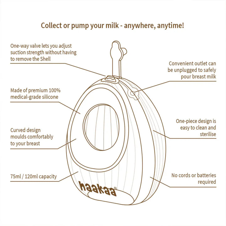 Haakaa Shell Wearable Silicone Breast Pump – Hands-Free &amp; Discreet Milk Collection – 75ml