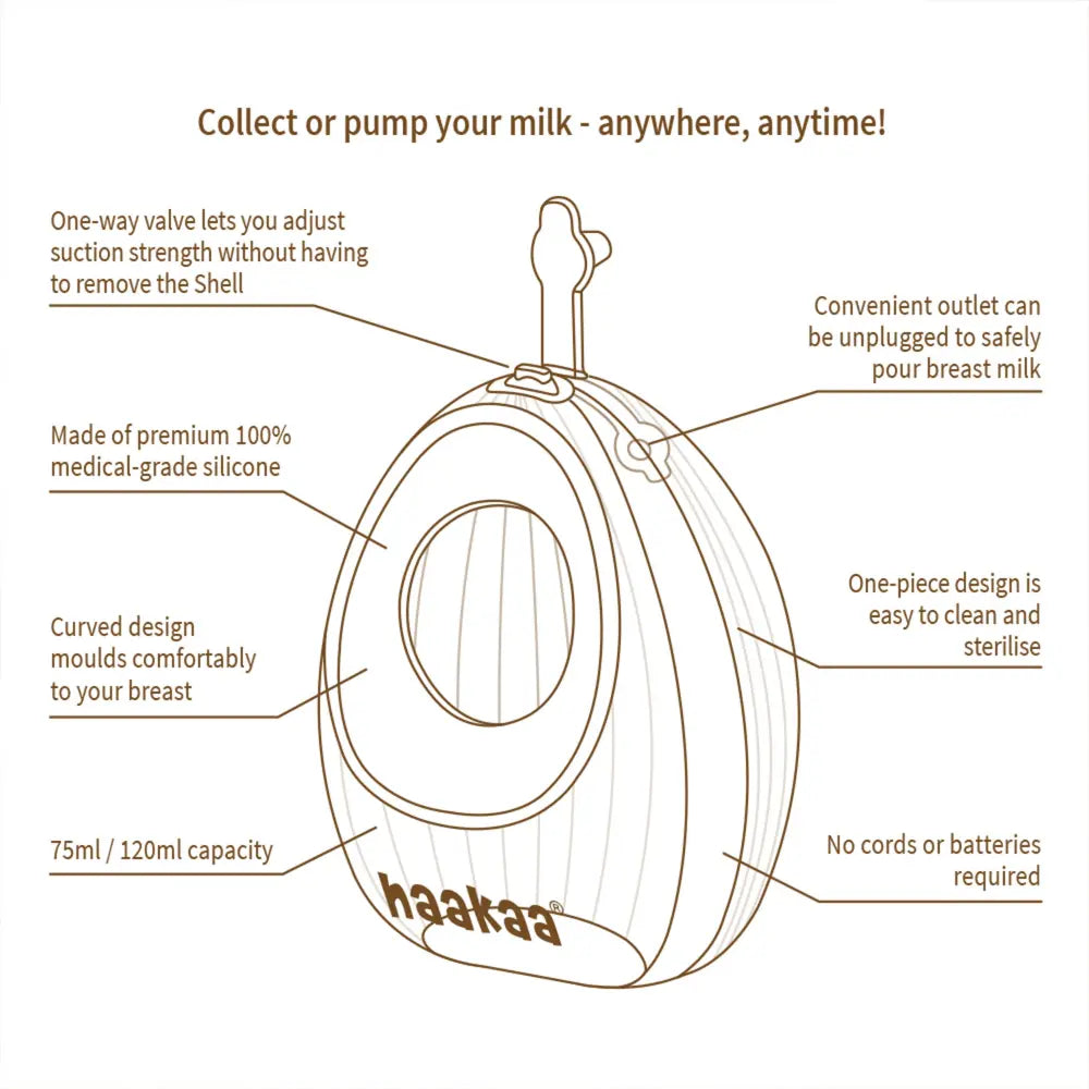 Haakaa Shell Wearable Silicone Breast Pump – Hands-Free &amp; Discreet Milk Collection – 120ml