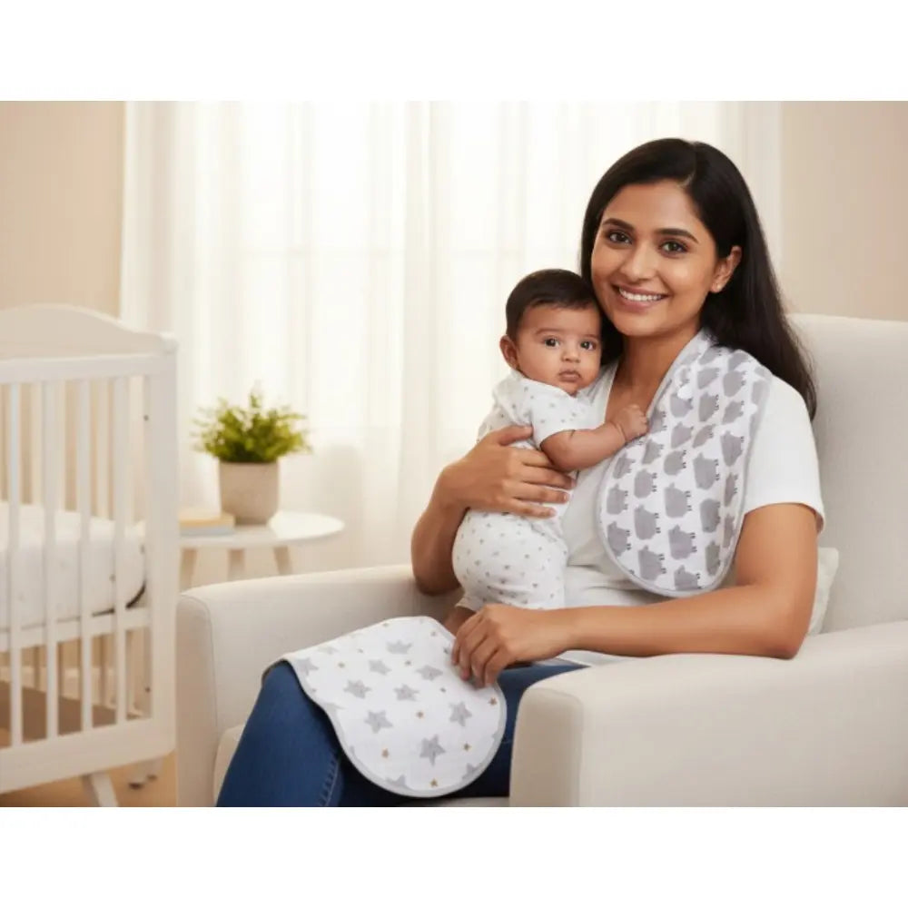 Masilo Organic Muslin Burp Cloth &amp; Bib (Pack of 2) – Sheep &amp; Stars