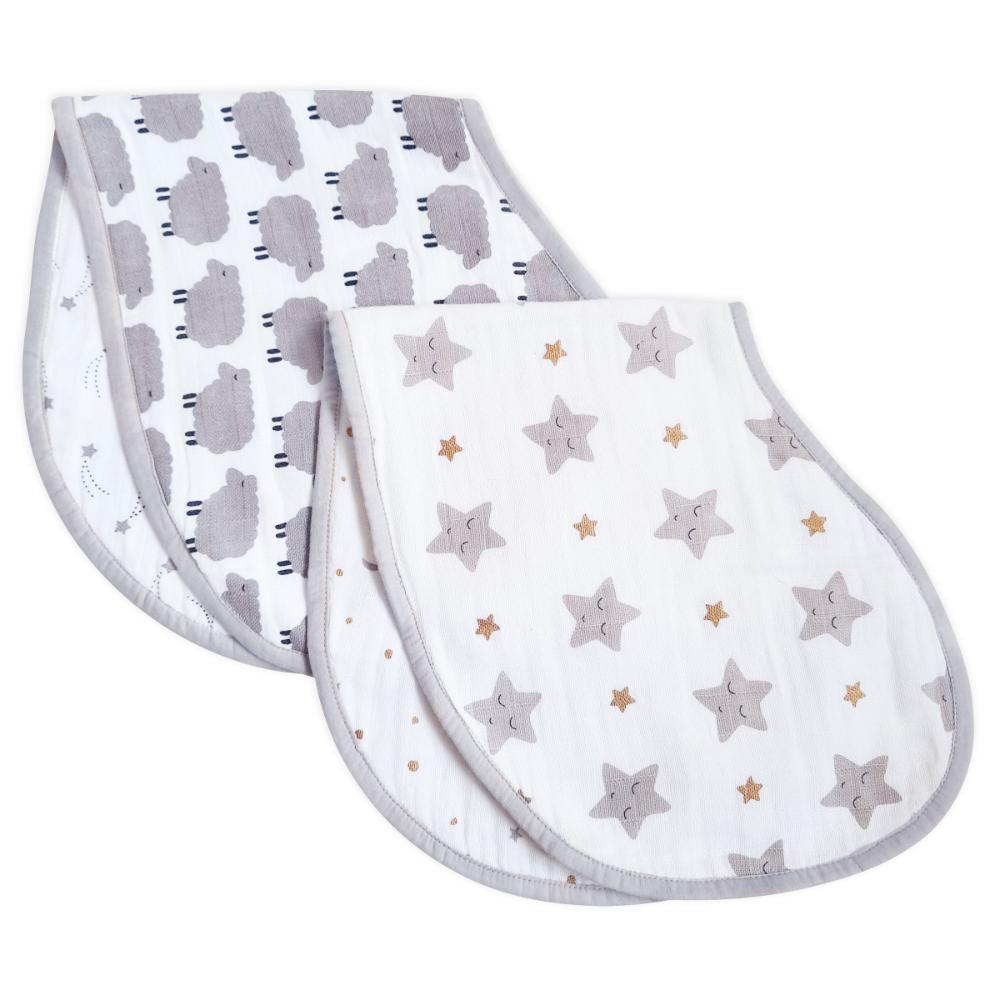 Organic Muslin Burp Cloth & Bib (Pack of 2) – Sheep & Stars